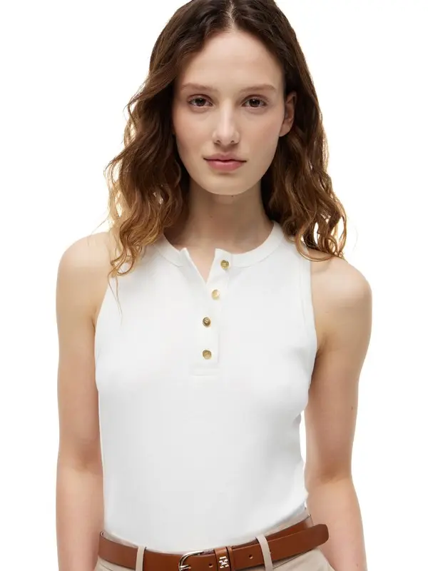 Sleeveless Gold Buttoned Slim Fit Top 2 Image