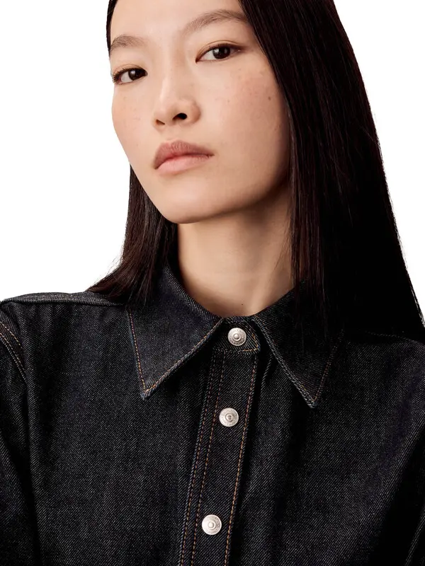 Denim Seamed Button-Down Shirt 2 Image