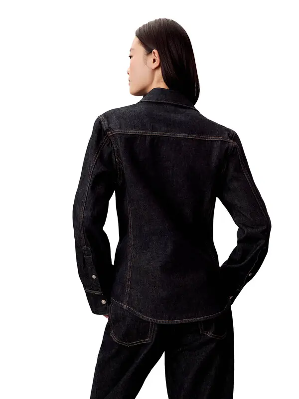 Denim Seamed Button-Down Shirt 4 Image