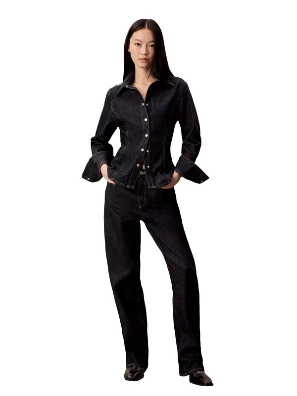 Denim Seamed Button-Down Shirt 5 Image