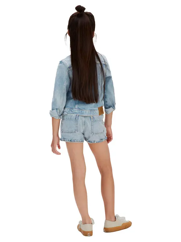 Kids Girls High Rise Patch Pocket Denim Shorts 3 Image