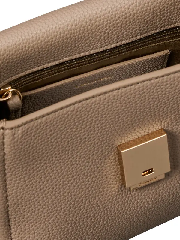 Pebbled Leather Shoulder Bag with Chain Strap and Square Logo Buckle 2 Image