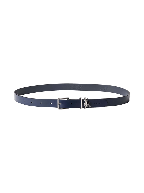 Leather Belt with Rectangular Buckle and Monogram Charm Detail 2 Image