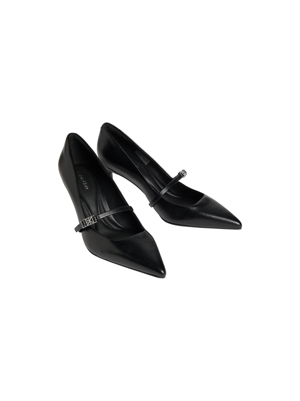 Leather Pointed-Toe Mary Jane Pumps 1 Image