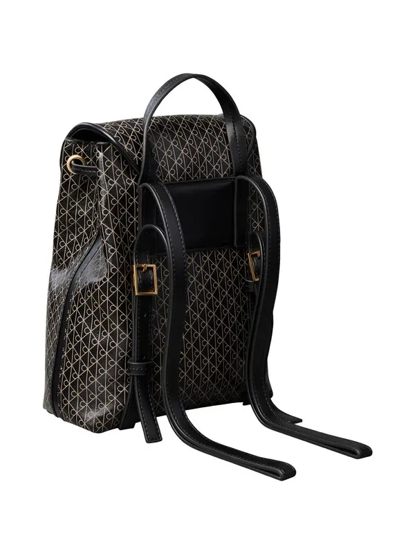 Patterned Drawstring Backpack with Flap Closure 2 Image
