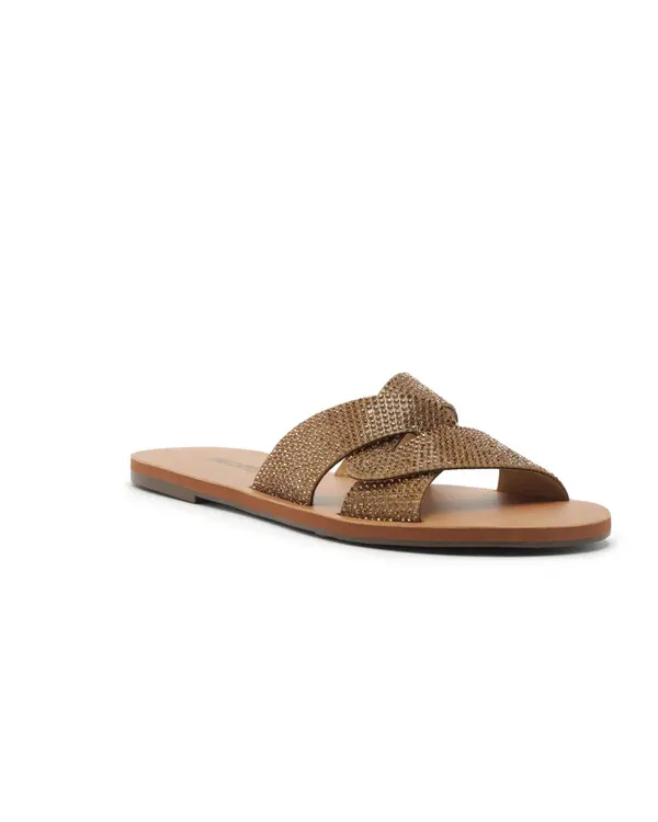 Bronze Crystal Embellished Criss-Cross Slipper 1 Image
