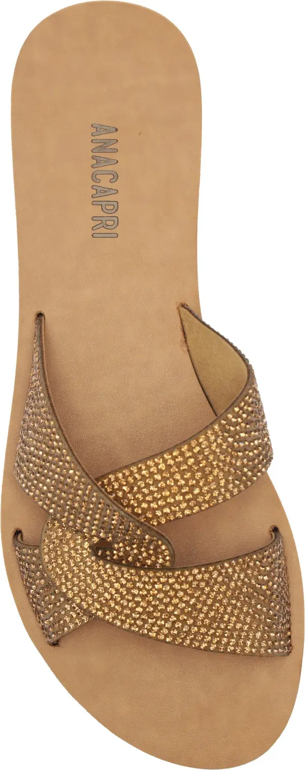 Bronze Crystal Embellished Criss-Cross Slipper 4 Image