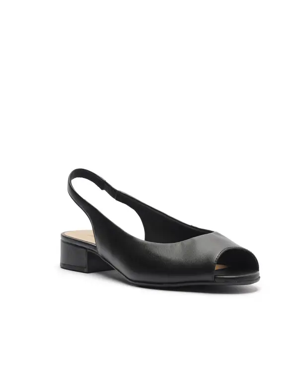 Peep Toe Slingback Leather Block Heeled Sandal 1 Image