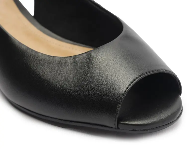 Peep Toe Slingback Leather Block Heeled Sandal 2 Image