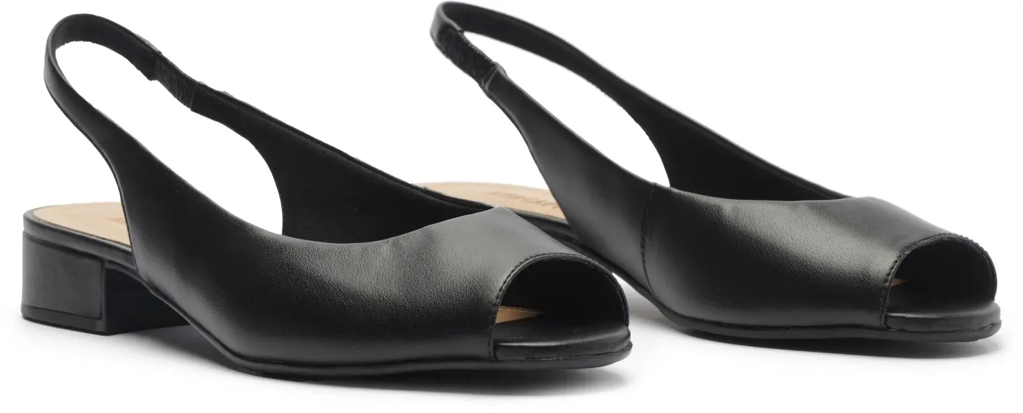 Peep Toe Slingback Leather Block Heeled Sandal 4 Image