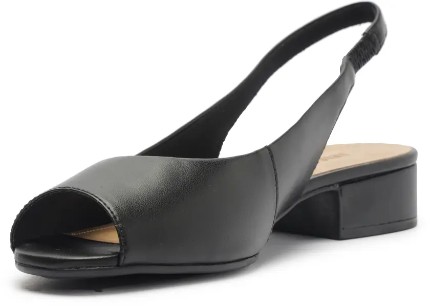 Peep Toe Slingback Leather Block Heeled Sandal 5 Image