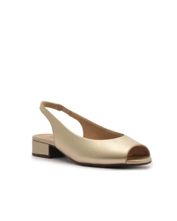 Peep Toe Slingback Leather Block Heeled Metallic Sandal 1 Image