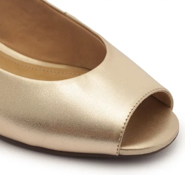 Peep Toe Slingback Leather Block Heeled Metallic Sandal 3 Image