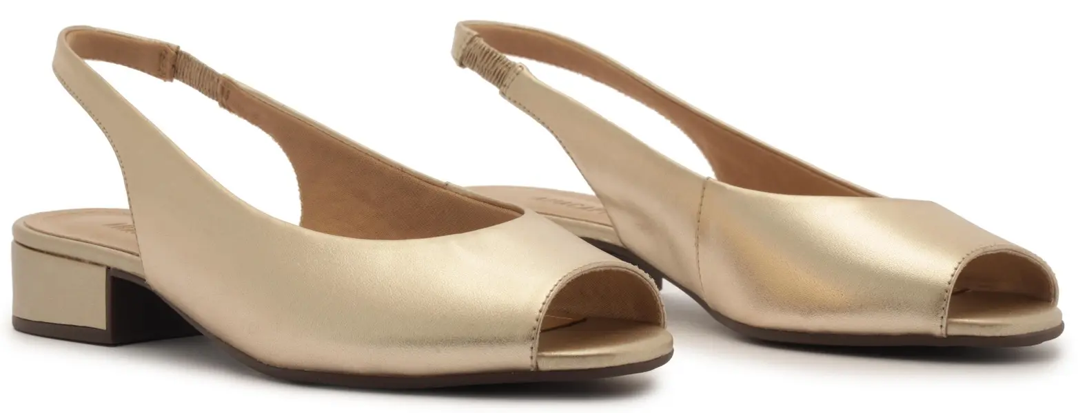 Peep Toe Slingback Leather Block Heeled Metallic Sandal 5 Image