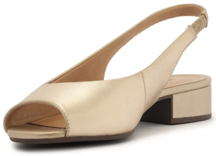 Peep Toe Slingback Leather Block Heeled Metallic Sandal 6 Image
