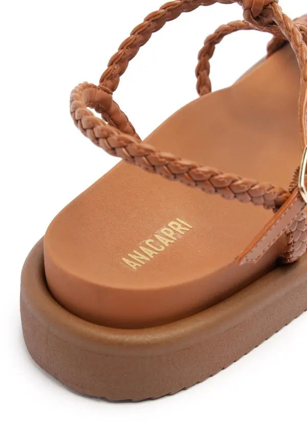 Brown Platform Braided Straps Woven Sandals 1 Image