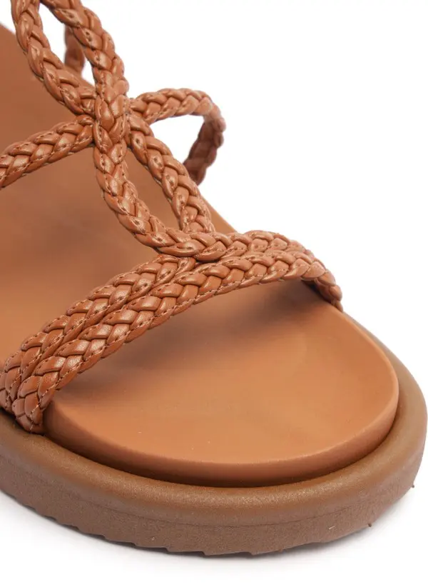 Brown Platform Braided Straps Woven Sandals 2 Image