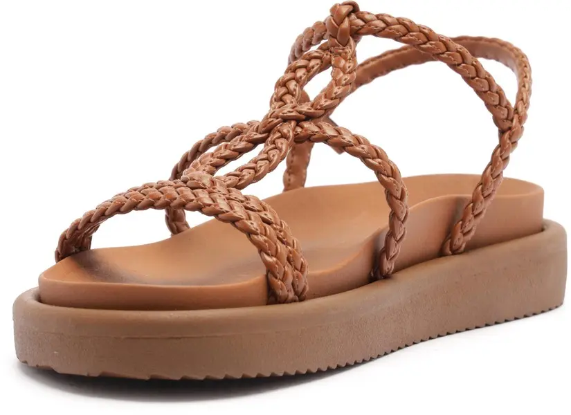 Brown Platform Braided Straps Woven Sandals 4 Image