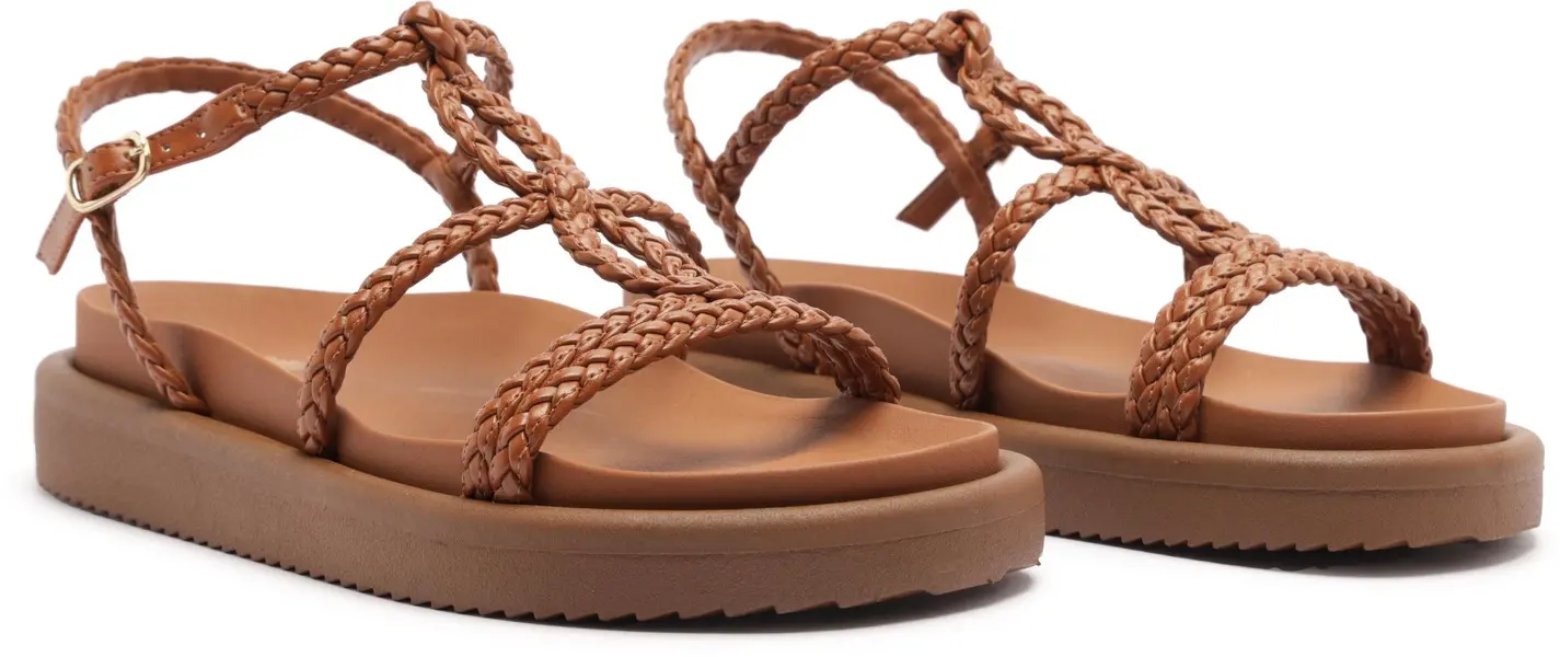 Brown Platform Braided Straps Woven Sandals 5 Image