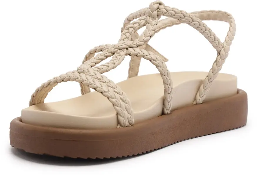 White Platform Braided Straps Woven Sandals 4 Image
