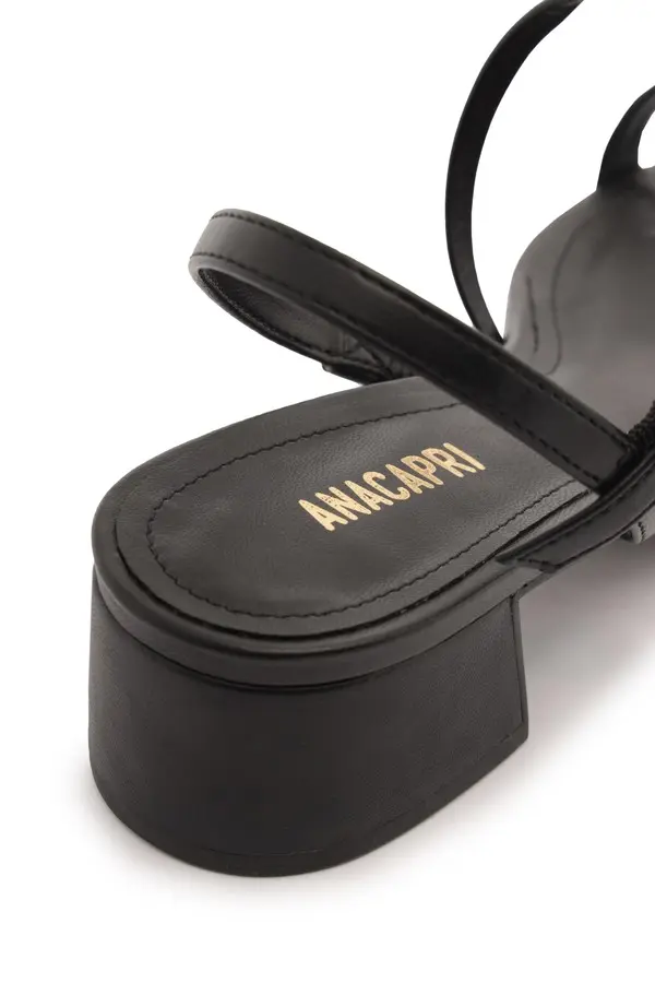 Leather Block Heel Sandals with Central Gold Detail 1 Image