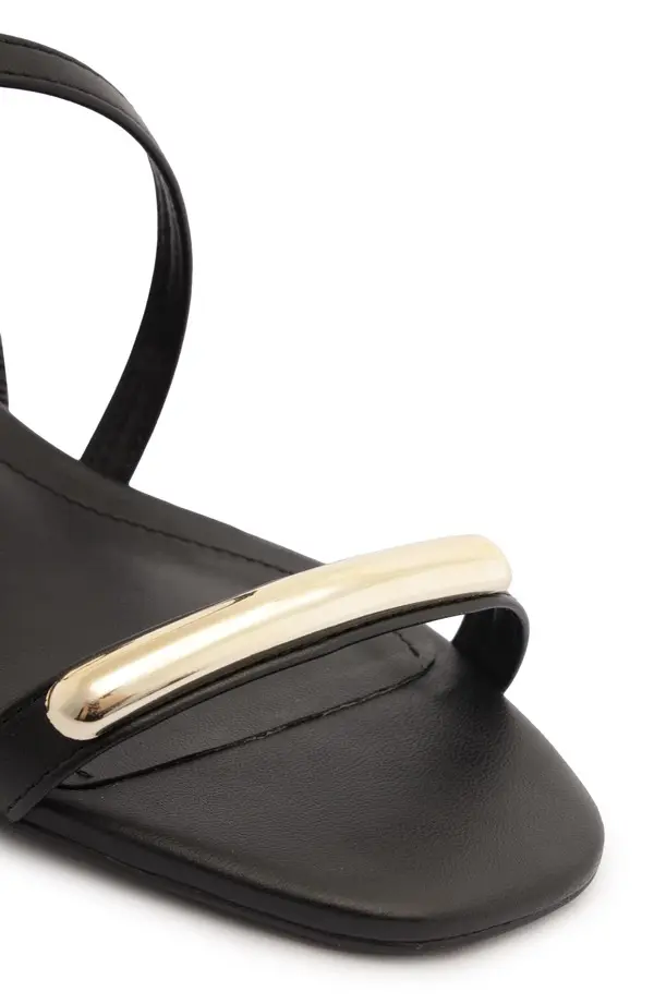 Leather Block Heel Sandals with Central Gold Detail 2 Image