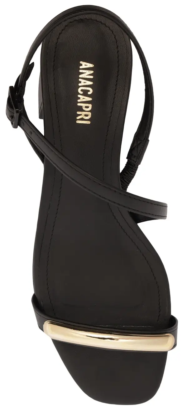 Leather Block Heel Sandals with Central Gold Detail 3 Image