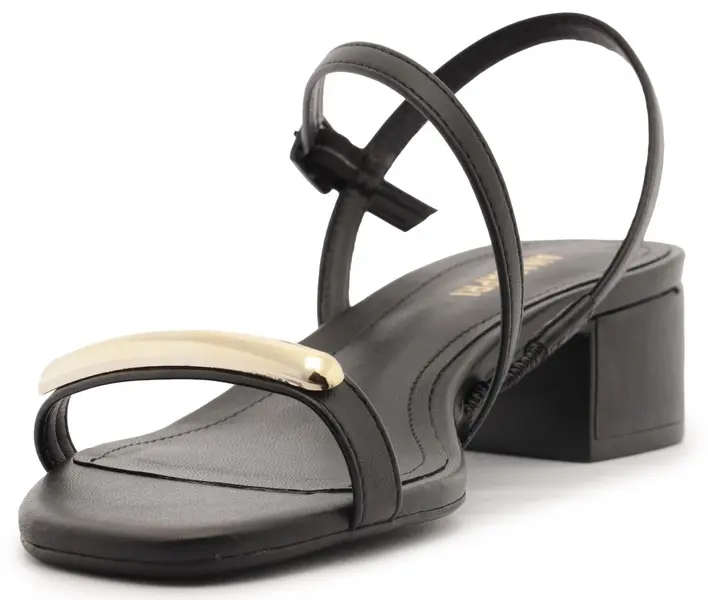 Leather Block Heel Sandals with Central Gold Detail 4 Image