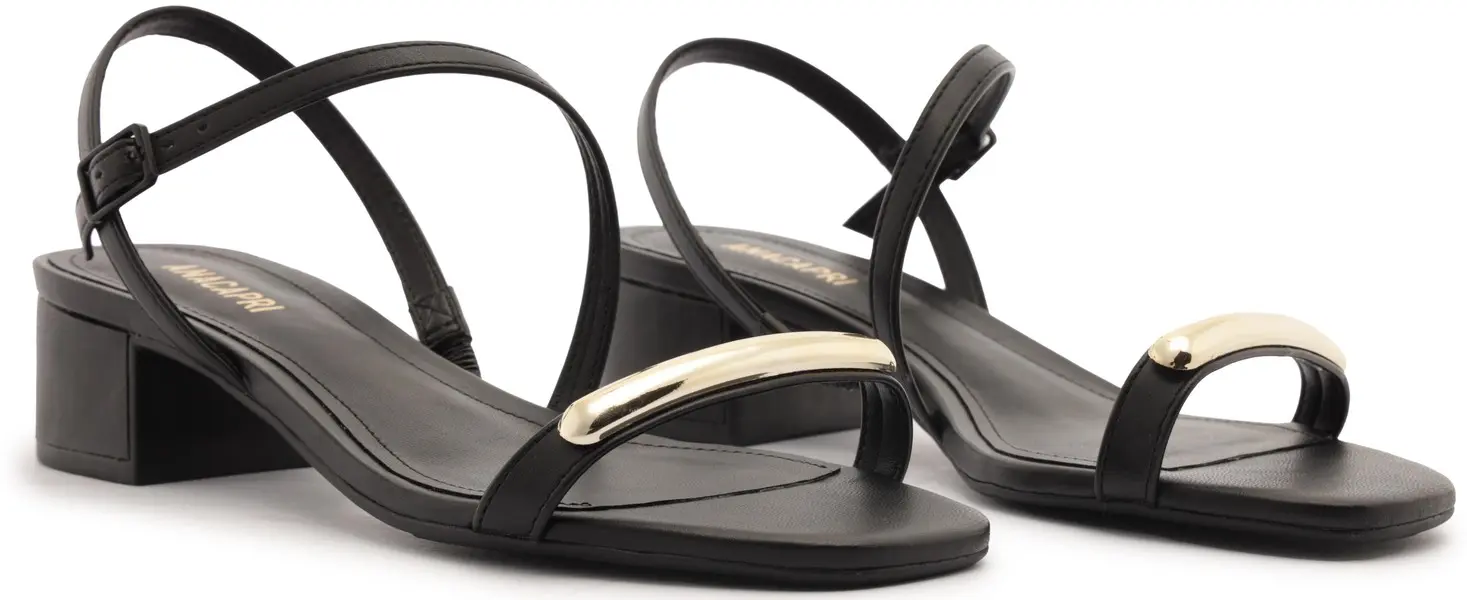 Leather Block Heel Sandals with Central Gold Detail 5 Image
