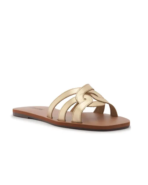 Gold Leather Designed Strappy Slipper 1 Image