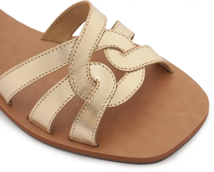 Gold Leather Designed Strappy Slipper 2 Image