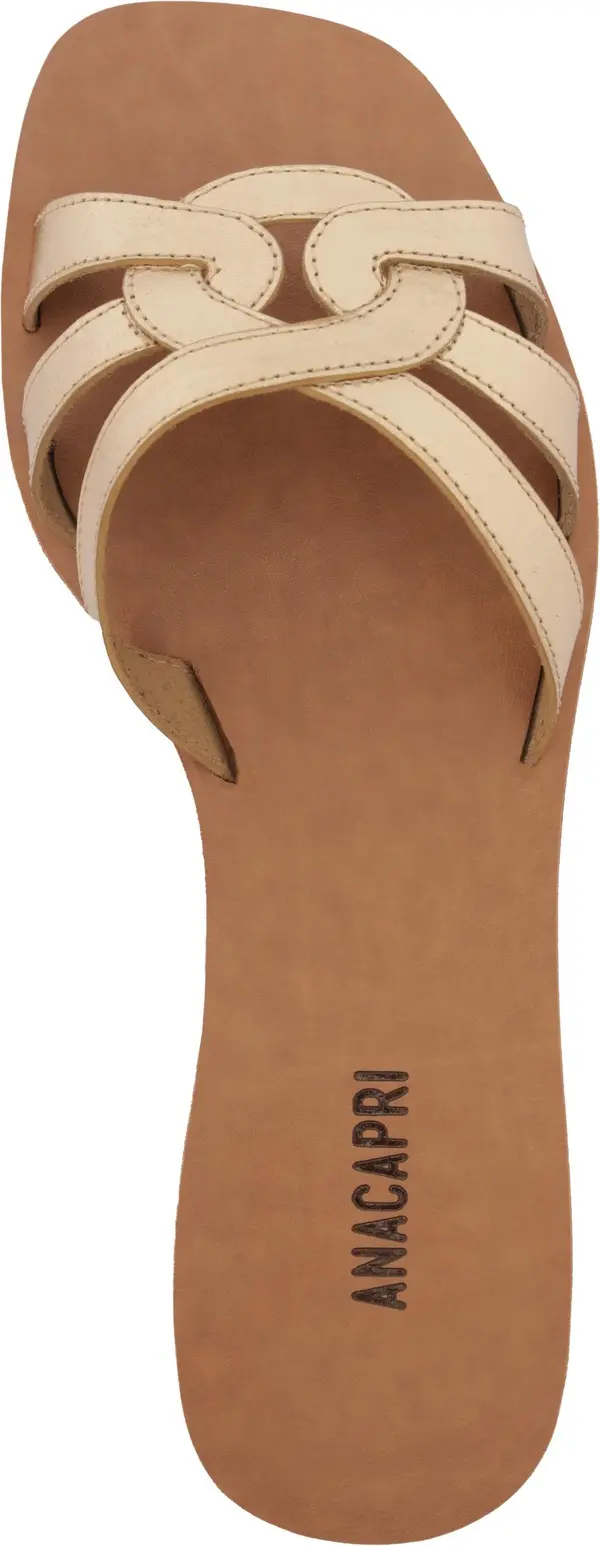 Gold Leather Designed Strappy Slipper 4 Image