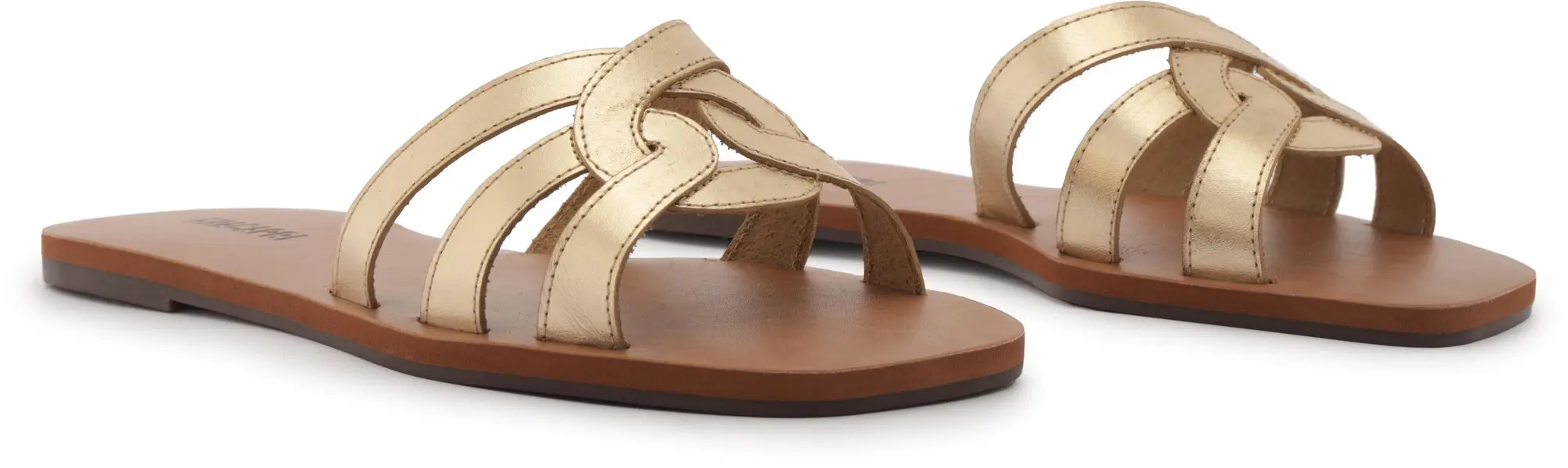 Gold Leather Designed Strappy Slipper 5 Image