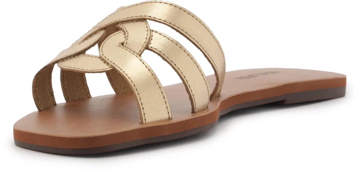 Gold Leather Designed Strappy Slipper 6 Image