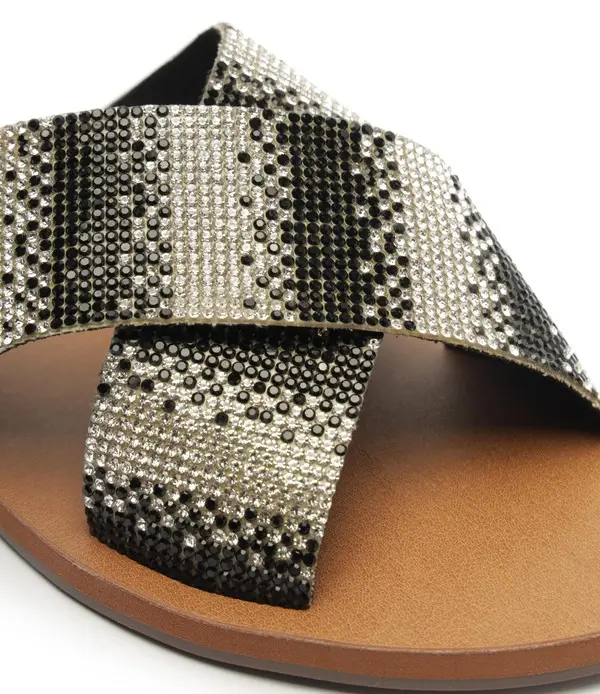 Snake-Print Crystal Embellished Criss-Cross Slipper 2 Image