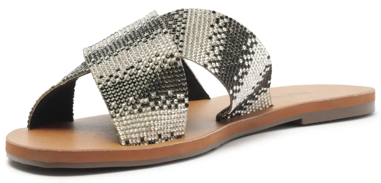 Snake-Print Crystal Embellished Criss-Cross Slipper 4 Image