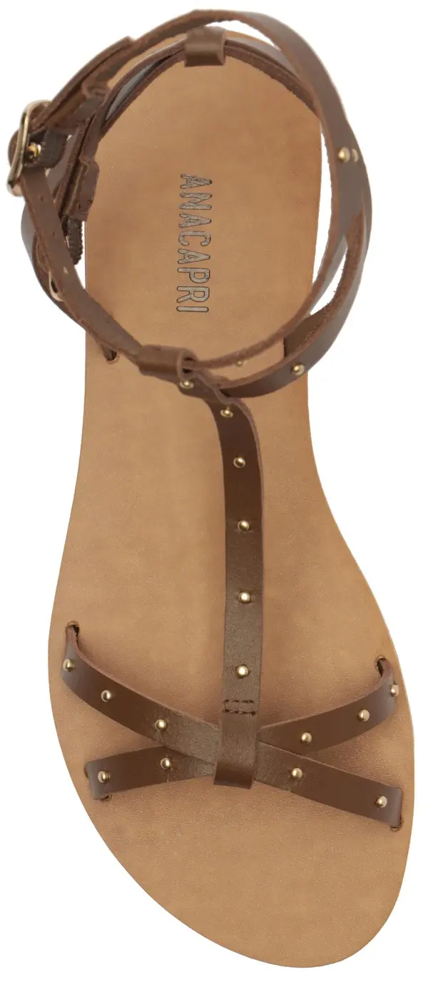 Brown Leather Gladiator Flat Sandal with Studs 3 Image