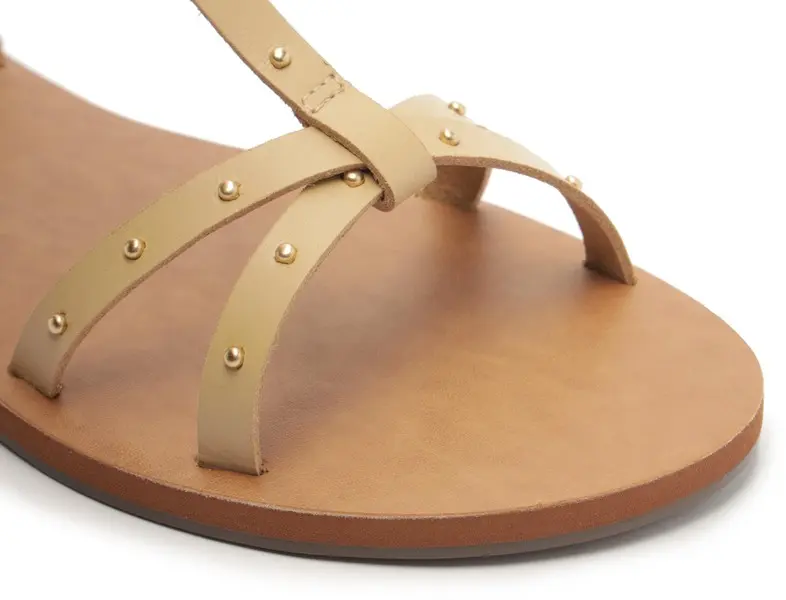 Beige Leather Gladiator Flat Sandal with Studs 3 Image