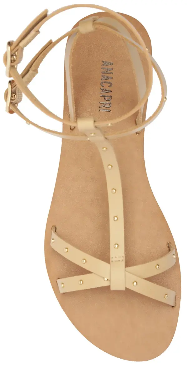 Beige Leather Gladiator Flat Sandal with Studs 4 Image