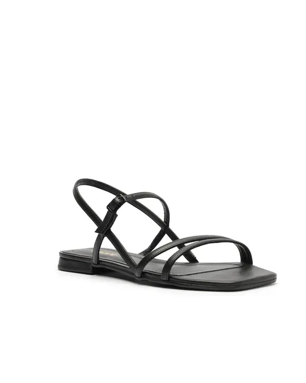 Classic Black Leather Strappy Flat Sandal 1 Image