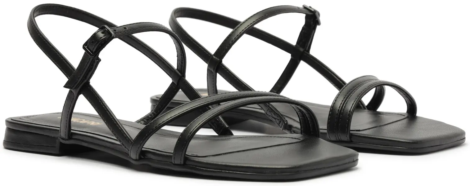 Classic Black Leather Strappy Flat Sandal 4 Image