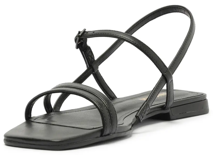 Classic Black Leather Strappy Flat Sandal 5 Image