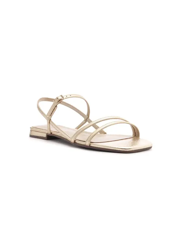 Gold Leather Strappy Flat Sandal 1 Image