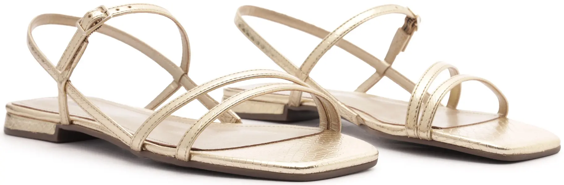 Gold Leather Strappy Flat Sandal 5 Image