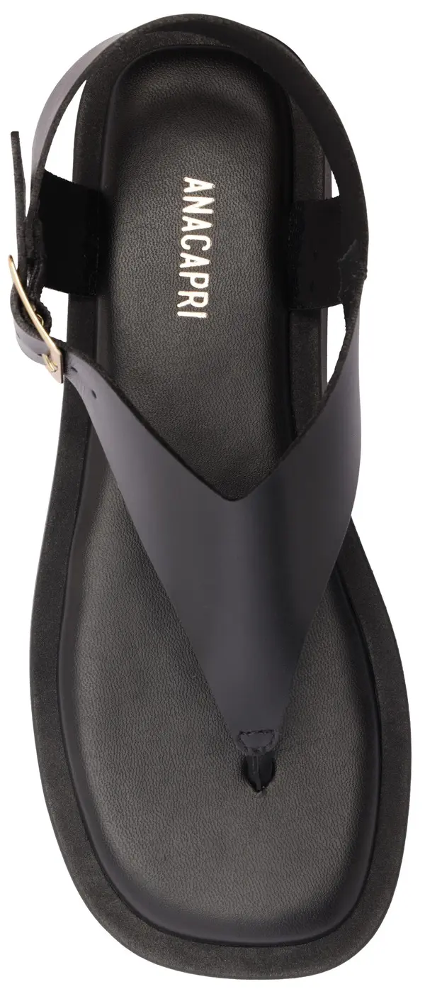 Black Soft Leather Flatform Thong Sandal with Ankle Strap 3 Image