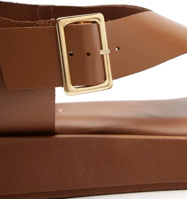 Brown Soft Leather Flatform Thong Sandal with Ankle Strap 1 Image