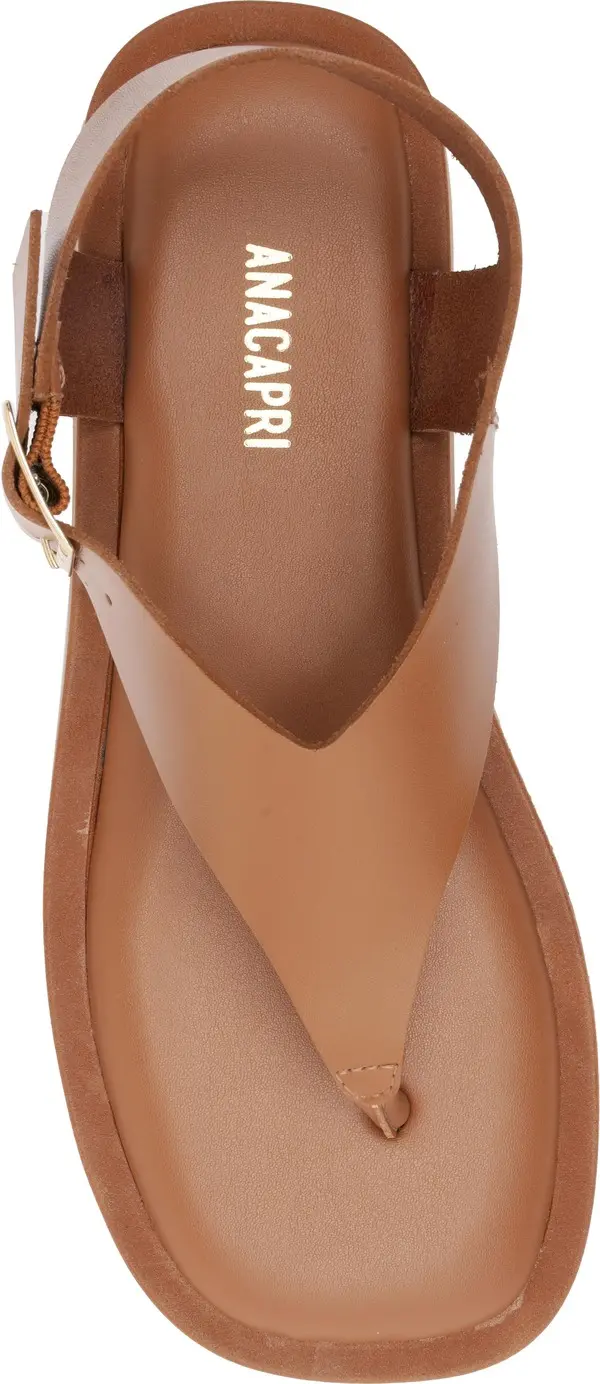 Brown Soft Leather Flatform Thong Sandal with Ankle Strap 3 Image