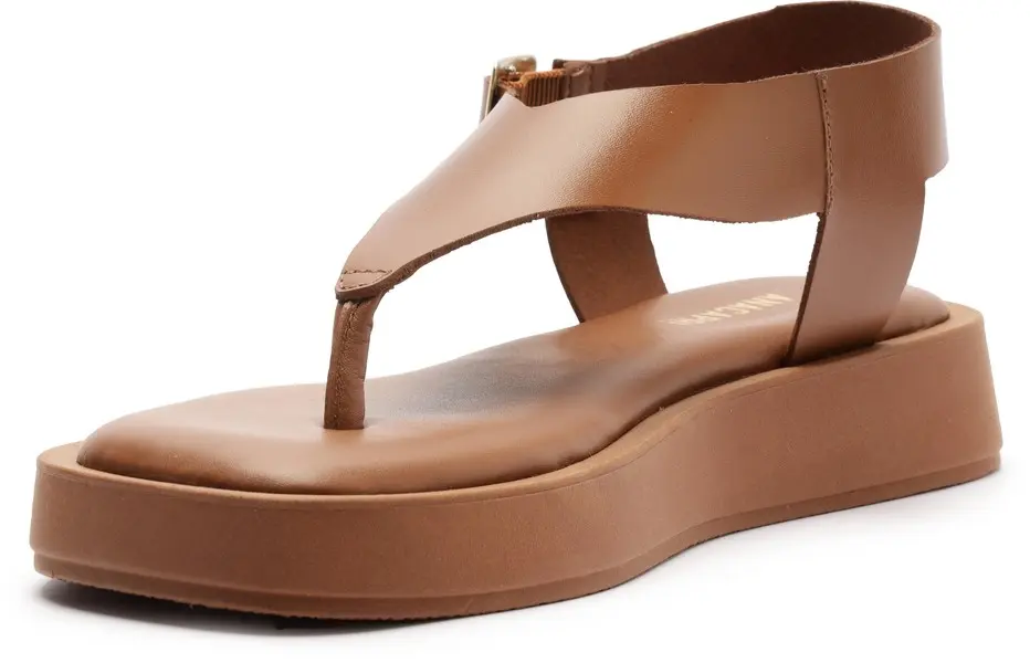 Brown Soft Leather Flatform Thong Sandal with Ankle Strap 4 Image