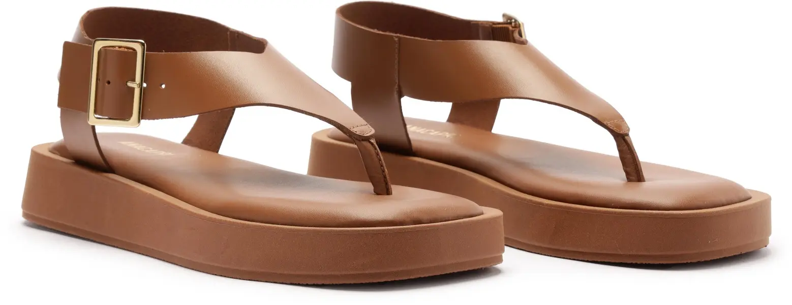 Brown Soft Leather Flatform Thong Sandal with Ankle Strap 5 Image