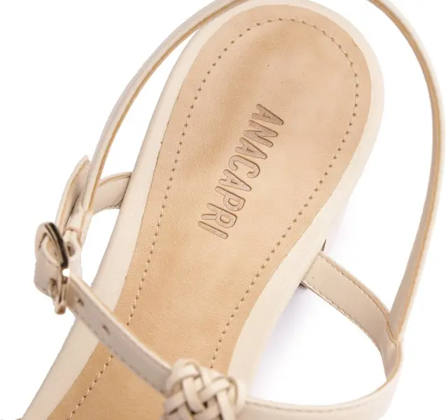 White Braided T-Strap Block Heel Leather Sandals 2 Image